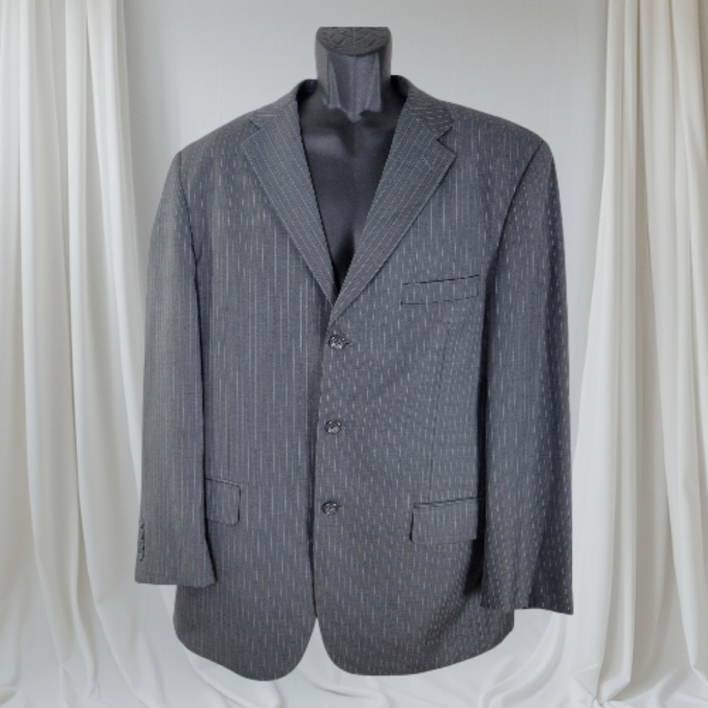 Lineage Milan Blazer Sport Coat Mens 44 Merino Wool Gray Pinstripe‎